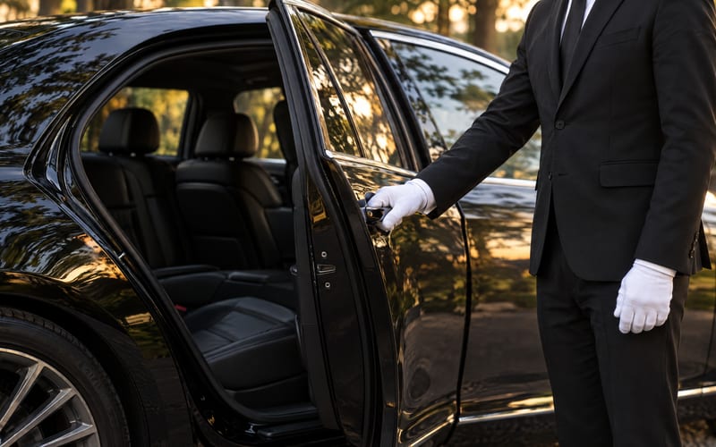 Hourly charter, professional chauffeur waiting